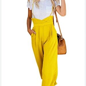 Imysty,Spaghetti Strap Jumpsuit,Wide Leg Over-all,Romper,Pants,Pockets, Size S